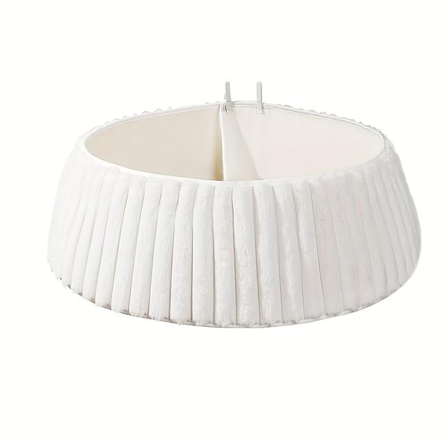 TEMU Christmas Tree Collar, Rustic White Luxury Plush Faux Fur Tree Collar With Stripe Textured Pattern, Soft Fluffy Tree Ring Boho Tree Skirt For Holiday Decorations Indoor Home Decor