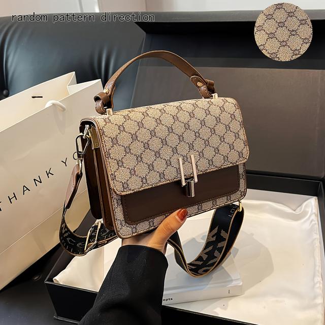 TEMU حقيبة صغيرة مربعة عصرية بنمط عتيق، سعة كبيرة، حزام كتف عريض، مناسبة للنساء كحقيبة كروس أو حقيبة يد، أنيقة وأنيقة