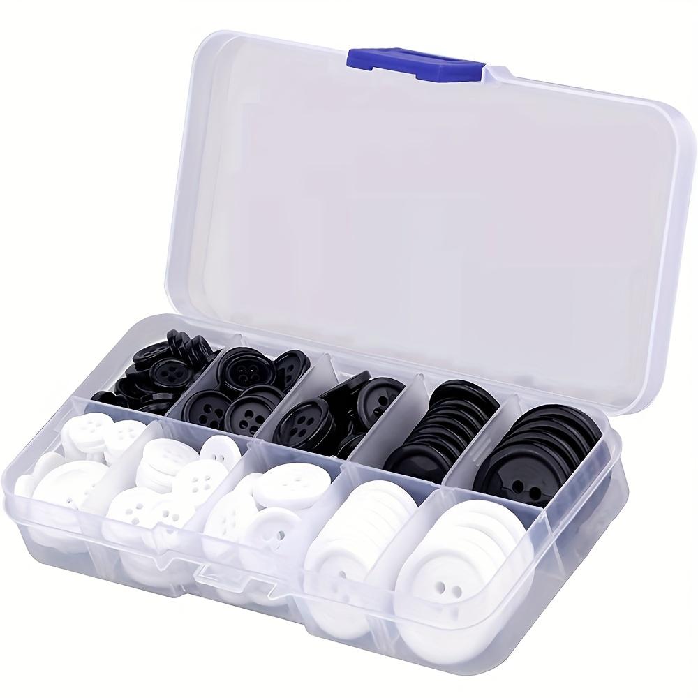 TEMU Set Of 160 Sewing Buttons, Featuring Flatback Resin In Black And White, Round Shape With 4 Holes, In 5 Sizes, Complete With A Storage Box For Sewing And Scrapbooking Projects