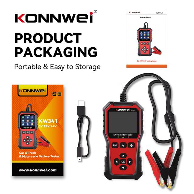 TEMU Konnwei Kw341 Car Battery Tester - 6v 12v 24v Battery Load & Alternator Tester, 10-2000 Cca Digital Analyzer For Agm/lithium/gel, Start/charging/cranking Test For Car Truck Motorcycle Boat Rv