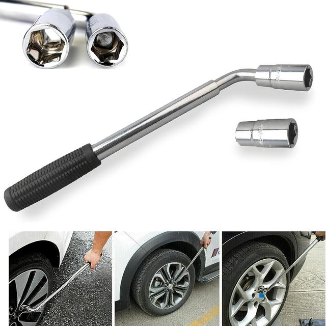TEMU Telescopic Lug Wrench Extendable Wheel Brace With 17mm 19mm 21mm 23mm Standard Sockets For Car Van Truck Spare Tire Breakdown Emergency Tools