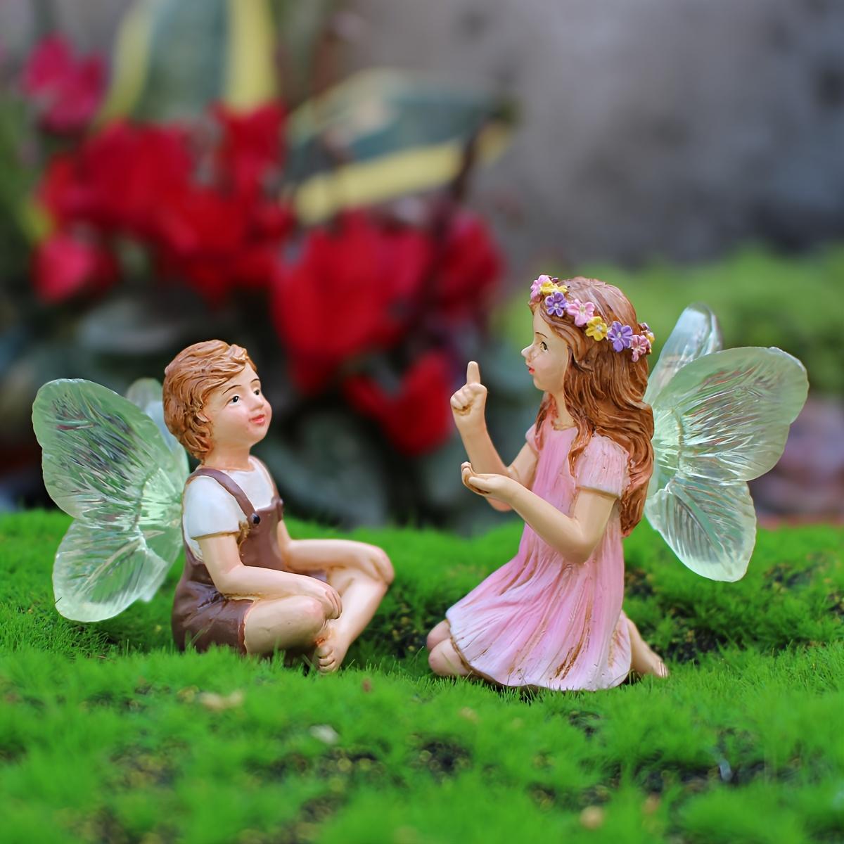 TEMU 2pcs Of Chatting , , Outdoor Garden Fairy Tale World Scene Decoration, Bonsai Decoration Fairy Tale Garden Accessories, Hand-painted Resin Crafts