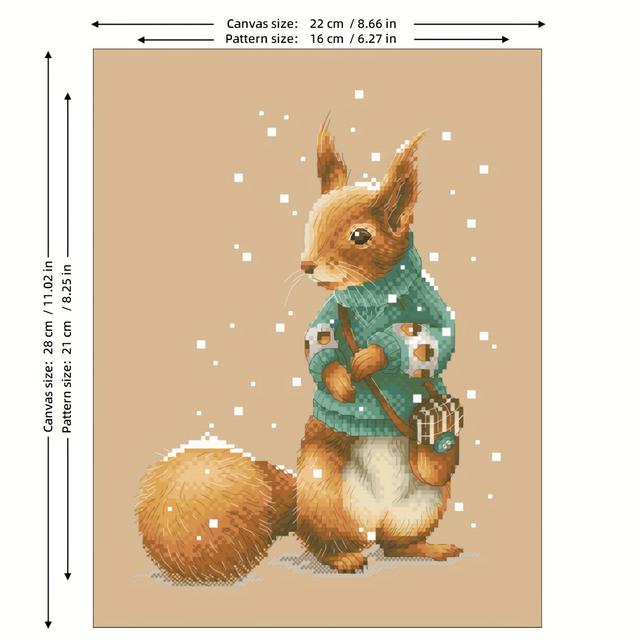 TEMU 1 stuk Kruissteekpakket, 4 Patroonopties, Kleine Dieren in de Sneeuw, 14ct Linnen Geteld Doek, DIY Knutselpakket
