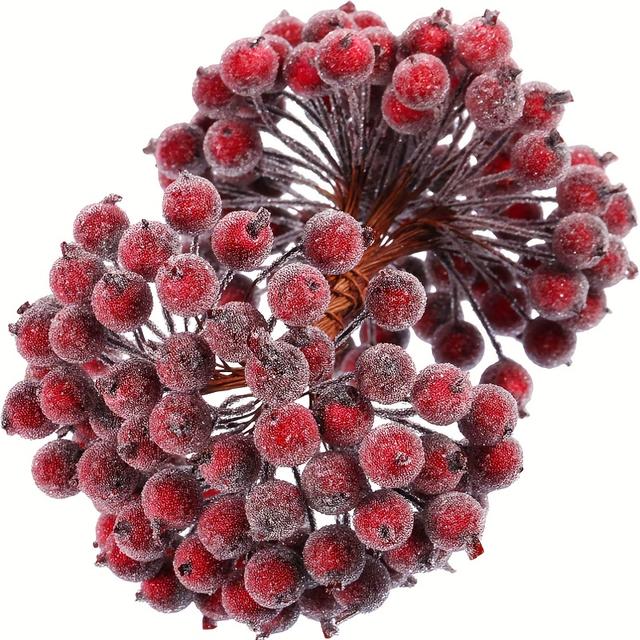 TEMU Artificial Frosted Berry Decorations, 200 Mini Fake Berries Wires, Perfect For Christmas Tree Decor, Flower Wreaths, Crafts, And Chinese New Year Ornaments