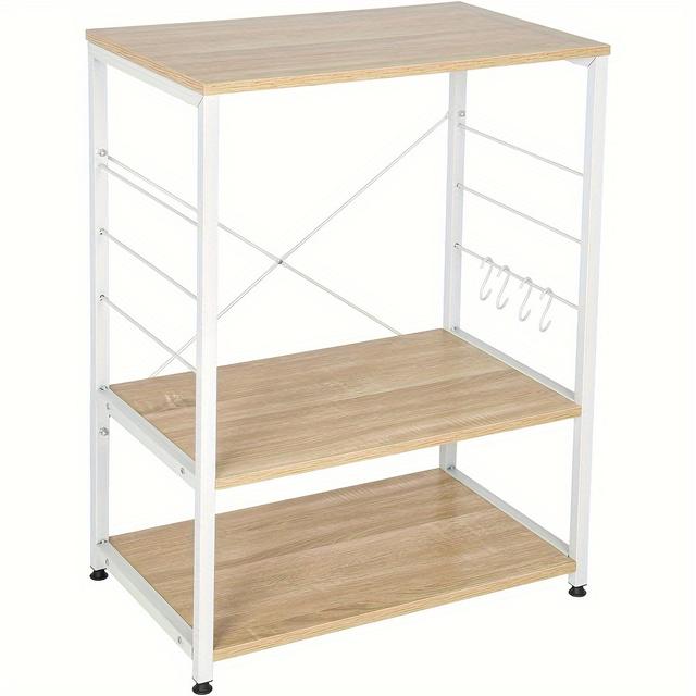 TEMU Étagère de Cuisine pour Micro-ondes, Étagère à Pain en Bois et Métal avec 3 Niveaux, 60 x 40 x 82 cm Blanc +