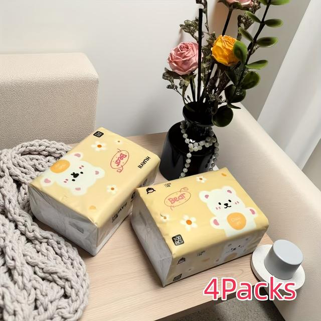 TEMU 1200枚/4パック 大容量レ用ティッシュ 5層厚手エンボス加工 天然純木材繊維製 キッチン・バスルーム用 吸収性抜群 耐久性抜群 旅行・学校・オフィスに最適 (柄)