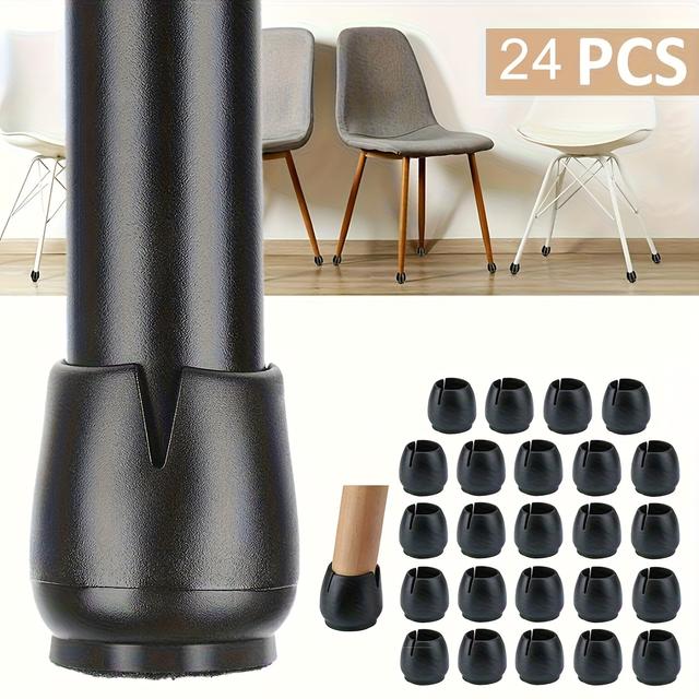 TEMU Set Of 24 Black Caps For Chair Legs - Sturdy Floor Protectors Suitable For Home And Office Use, Legs Measuring 12-16mm, Avoid Scratches And Slipping