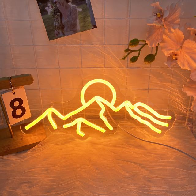 TEMU GOZYE Berg-Neon-Schild, dimmbares helles LED-, Sonnenaufgang-Sonnenuntergang-LED-Schilder mit Eisberge-Neon-Kunst für Wohnzimmer, Schlafzimmer, Gaming-Zimmer, Hotel-Dekor