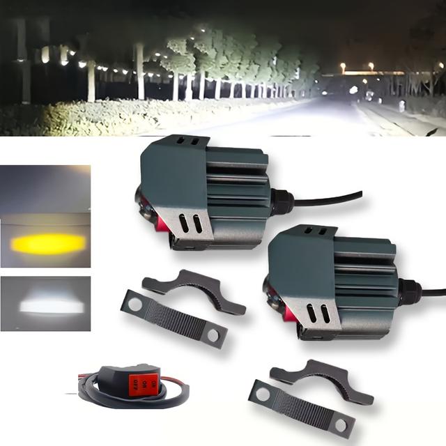 TEMU 2 Peças Farol LED para Moto Gato de Grande com , /1 Luz Auxiliar Externa em e Sinalização Giratório - Ideal para Carros, Motos, Barcos e SUVs