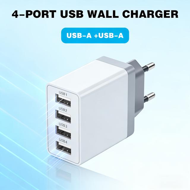 TEMU 4-port Eu Usb Charger | Fast Charging Adapter For Iphone, Galaxy, Headphones, Computers, And Watches | Lightweight Design, Travel-friendly, 220v-240v Power Supply
