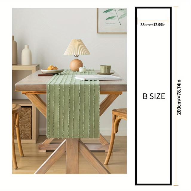 TEMU Ein grüner, dreidimensionaler Jacquard-Tuch-Tischläufer mit Quasten, geeignet als dekorative Tischdecke für Küchentische
