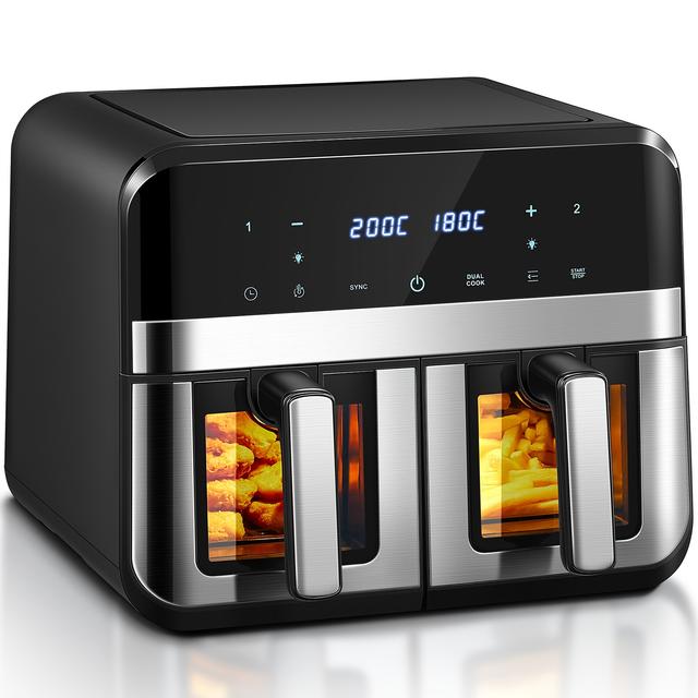 TEMU 9.5qt Dual Basket Air Fryer - 2 Independent 4.5l Nonstick Baskets, 8 , Window - Auto Shutoff, (black/ Silvery), By Yabano