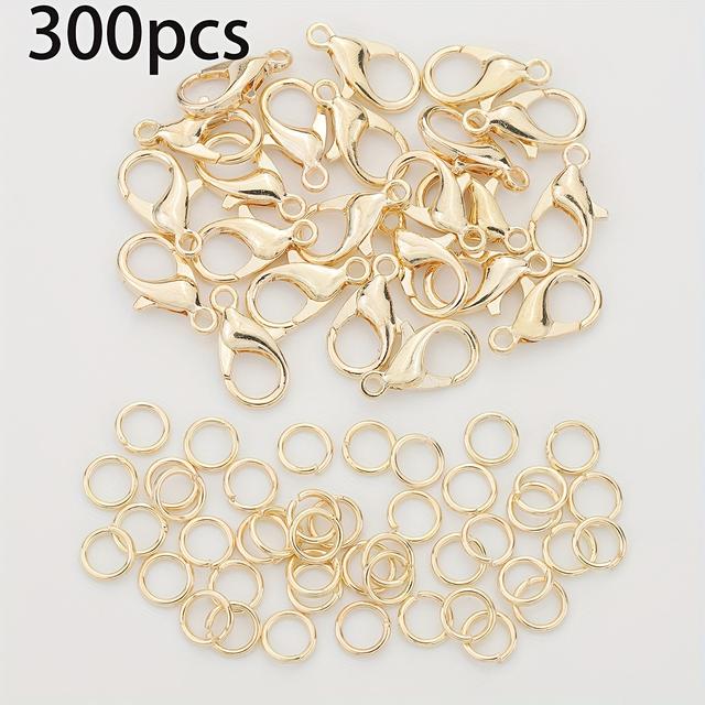 TEMU 300pcs/pack Jewelry Making Kit 100pcs Lobster Clasps 200pcs Open Jump Rings Bagged Closed Rings Handmade Bracelet Necklace Earrings Additions Parts