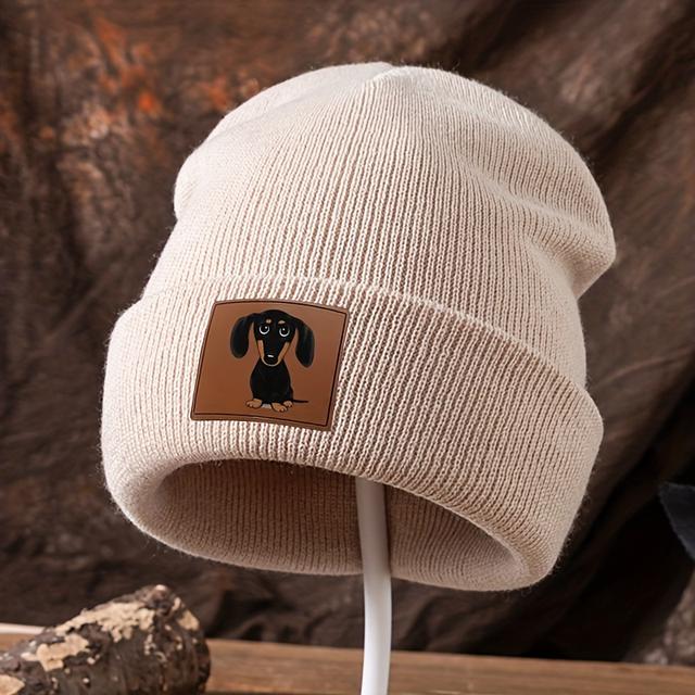 TEMU A Fun Faux Leather Patch Knit Hat, Unisex Outdoor Casual Beanie, Warm Brimless Cap For Autumn And Winter, Trendy
