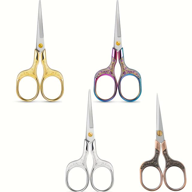 TEMU Set Of 4 Vintage Scissors, Ideal For Sewing, Embroidery, And Fabric, Great For Home And , Featuring Pet Scissors And Craft Tools