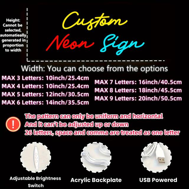 TEMU Vibrant Signs - Personalized Led Lights For Weddings, Birthdays & Business - Unique, Usb-powered Designs To , Space Accessory, Event , Usb Powered Neon