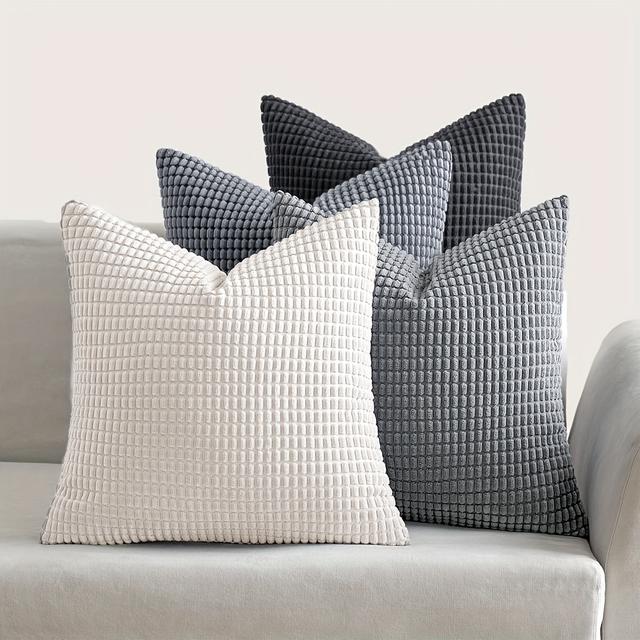 TEMU 4pcs Set For Living Room Sofabed Sofa, Bohemian Natural Farmhouse Home Decor, Soft Plush Corduroy Cute Square Beige Cushion Cover