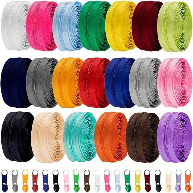 TEMU 60 Yards 20 Colors #5 Nylon Coil Zippers With 200pcs Pull Heads, Assorted Lengths Sewing Zipper For Diy Sewing Crafts Zipper Tape For Clothes, Bag, Purse Making Supplies Kit