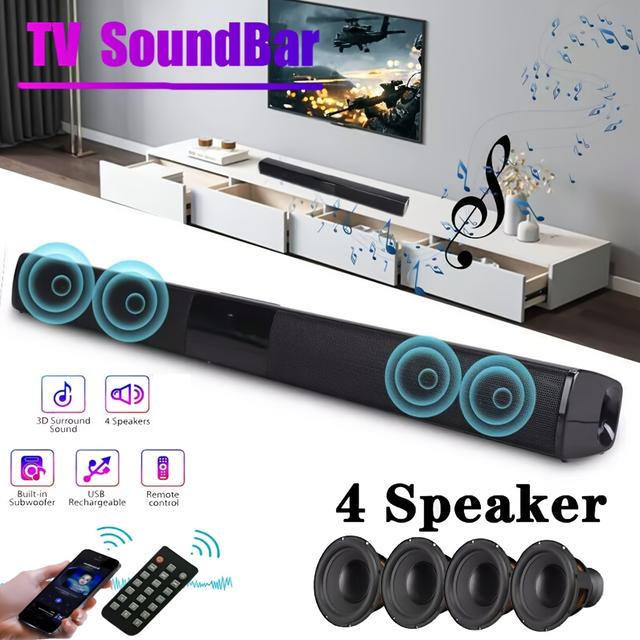 TEMU 20w Powerful Soundbar - Stage Subwoofers With 4 Built-in Subwoofers, Wireless 5.0 Speakers, Rca/aux/tf , 6 Eq , Tws Function For Tv And Home Theater Surround