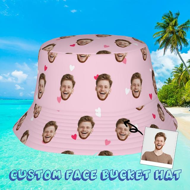 TEMU Personalized Bucket Hat With Custom Face - All- Design, Lightweight And Breathable, Perfect For Summer Beach And Travel, Unisex, Unique Gift Option