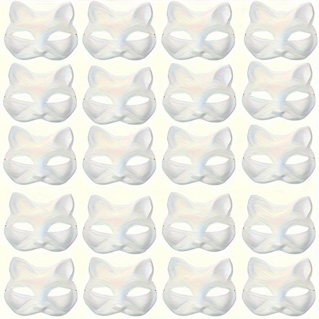 TEMU 20pcs Cat Masks, Blank Hand Painted Therian Masks On White Paper Diy Halloween Animal Mask Half Masks For Fancy Dress Party