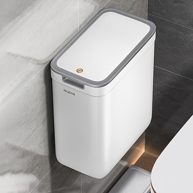 TEMU 2.3 Gallon Wall-mounted Trash Bin With Lid, Ideal For Bathrooms, Push-, Perfect For Use In Bathrooms, Malls, Kitchens, And As A Slim Organizer
