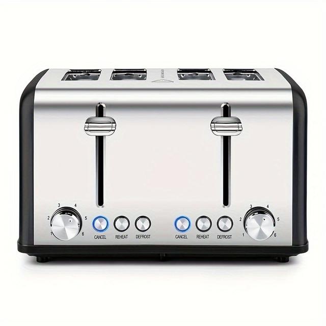TEMU Stainless Steel 4- Toaster - Extra Wide Slots For & Thick Bread 6 Browning Levels / Quick Heating Easy-clean Removable Crumb Tray Energy Efficient