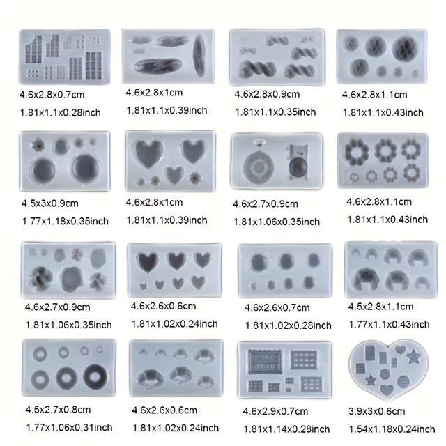 TEMU Conjunto de 16 moldes mini de silicone, adequado para artesanato em resina, moldes DIY para fundição de resina epóxi, adequado para modelagem em , fabricação de e velas