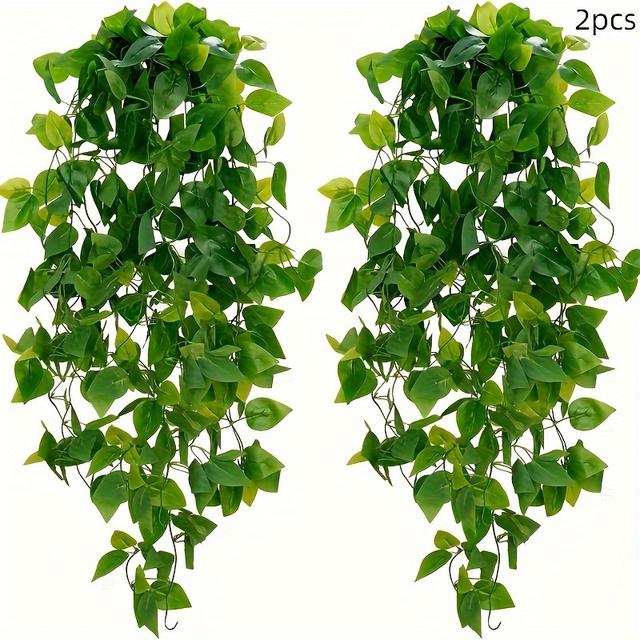 TEMU 2pcs Lifelike Artificial Pothos Vines - Perfect For Indoor & Outdoor Decor, Room Wall Accents (basket Not Included)