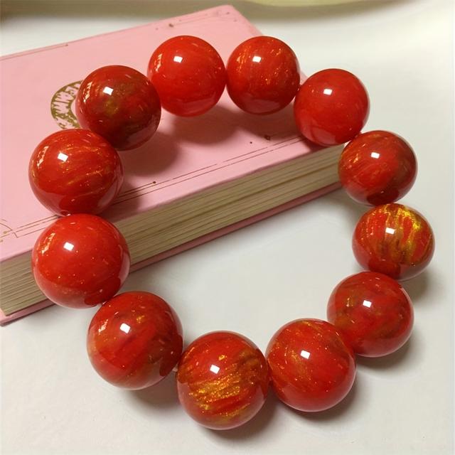 TEMU Bracelet élastique en résine de rouge de 20 mm avec des perles de naturelle, de talisman pour et la fortune, idéal pour un