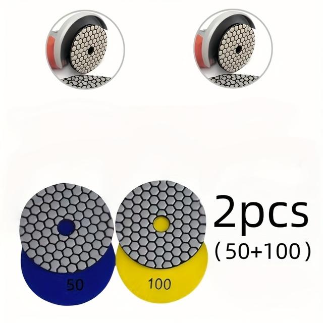 TEMU 2pcs 4-inch Diamond Polishing Pads - Super Wear-resistant, Grinding Discs For Marble, Stone, Tile Polishing - Multi-functional & Versatile Use With Textured Surface For Grip & Tough Environments