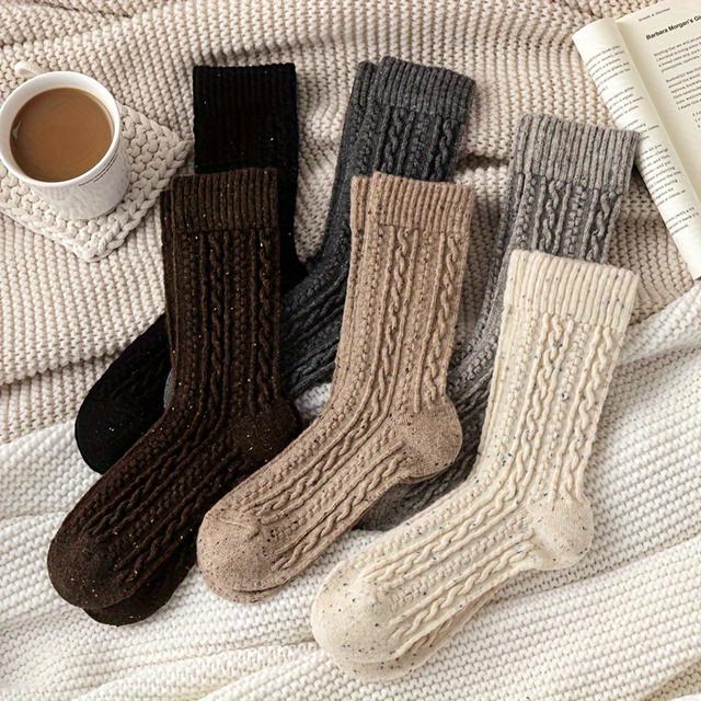 TEMU 6 pares de calcetines de felpa decorativos con twist de hilo [Estilo otoño e invierno] Calcetines gruesos y cálidos para uso doméstico en invierno, calcetines de pelo largo para