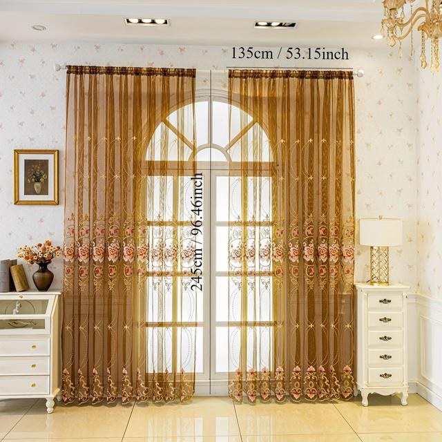 TEMU 2pcs Premium Embroidered Floral Sheer Curtains For Living Room, Balcony, Dining Room, Home Office