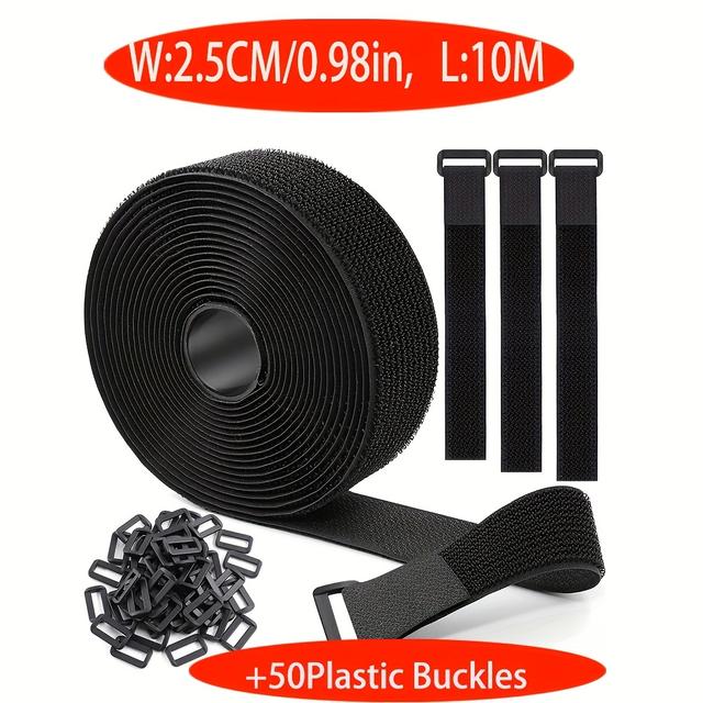 TEMU Magisches Klebeband 5m/10m + Schnallenclips, 30 Stück, Befestigungsband, Kabelmanagement, hitzebeständig, stark haftend, schneidbar, wiederverwendbar, Verpackungs- und Organisationsband