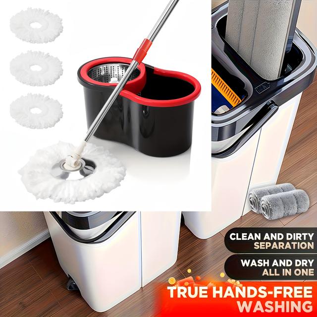 TEMU Swivel Mop Bucket Set, Bathroom Mop Bucket, Mop For School Bathrooms With 3 Microfiber Mop Replacement Heads And 61" Stainless Steel Adjustable Handle, Floor Cleaning