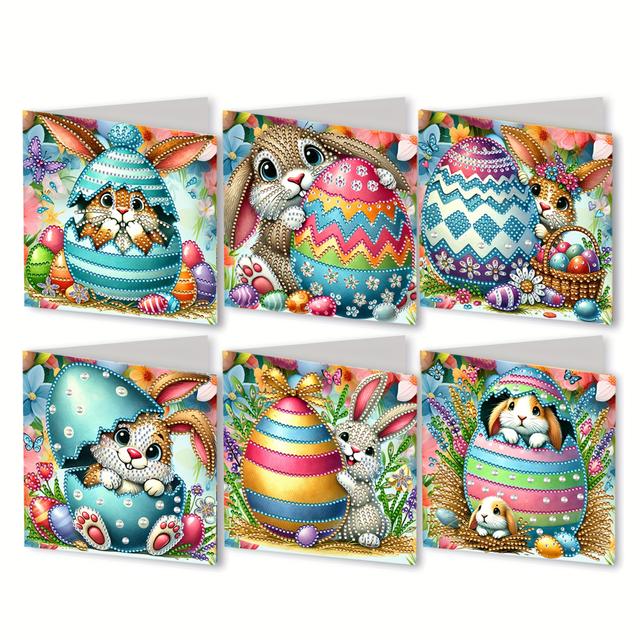TEMU 6pcs Diamond Painting Kit Easter Card Convey For Elders Relatives Etc. Marcsae Products Release Your And Imagination Handmade Gifts