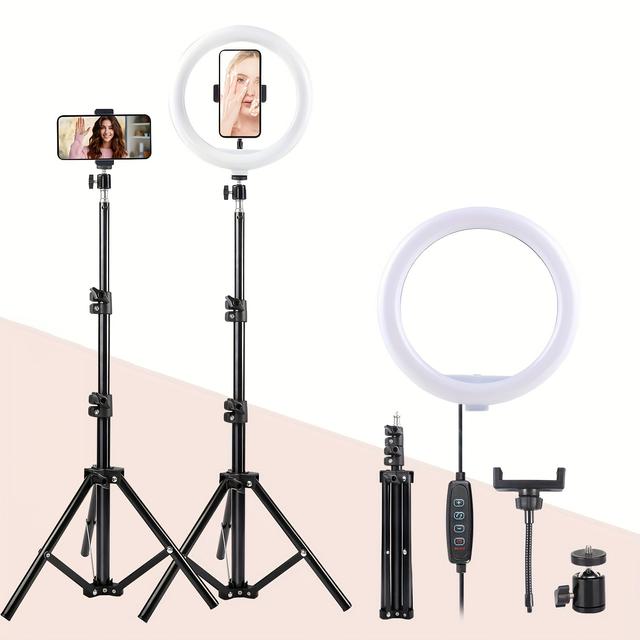 TEMU 10-inch Led Light With 63-inch Extendable Tipod Stand And Phone Holderfor Camera Photography-perfect Ighting For Travelmakeup, Videos,ive Streaming