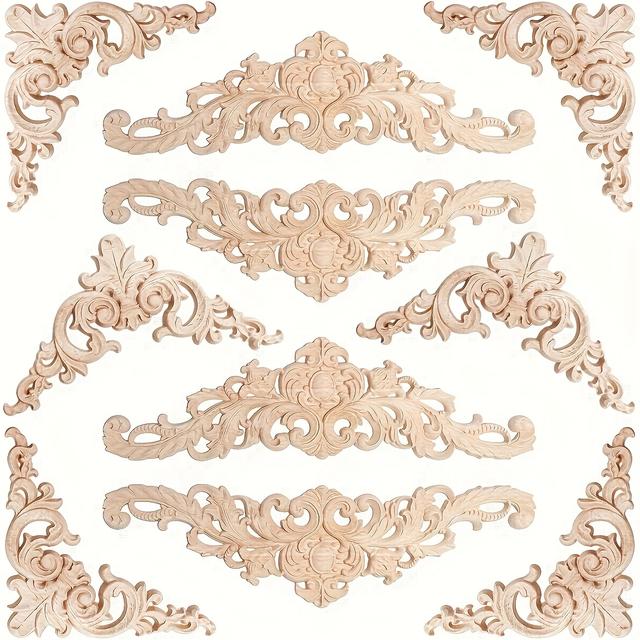 TEMU 6/10pcs Exquisite Wooden Carved Appliques Set – Enhance With Classic European Style, No Power Needed, , Durable And Long-lasting