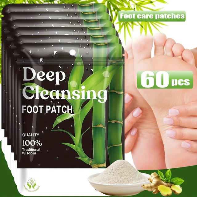 TEMU 60pcs Natural Bamboo Vinegar & Ginger Powder - Alcohol-free Adhesive Deep Cleaning Exfoliating Care Suitable For Home, Office Use - Portable Foot Scrubbing & Massager Pads For,