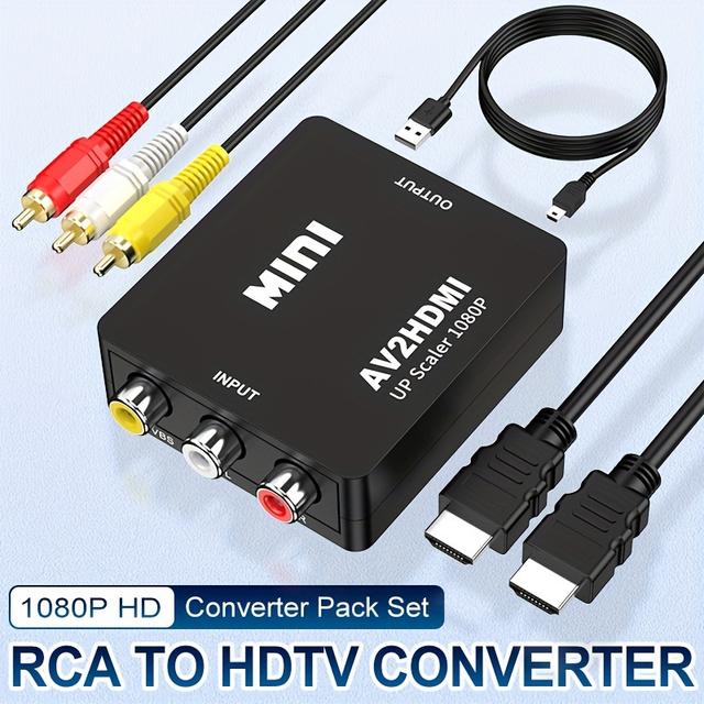TEMU 1 Rca To Hdtv Converter Compatible For Ps3//wii/tv/blu-ray - Mini Av Adapter With Composite Video & Audio, Pal/ntsc, - (cables Included) - For Vcr/vhs/dvd Players (no Needed)