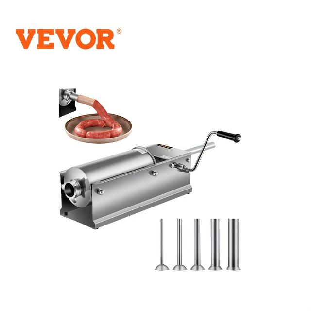 TEMU Vevor Horizontal Sausage Stuffer 5l/11lbs Manual Sausage Maker With 5 Filling Nozzles Sausage Stuffing Machine For Home & Commercial Use Stainless Steel