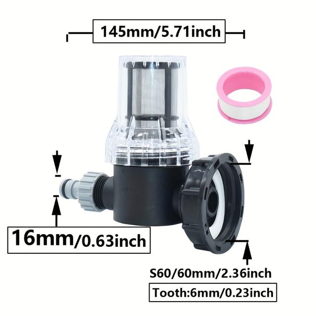TEMU Zestaw złączek do zbiornika wody IBC S60, filtr 16mm, adapter do kranu i rury wodnej na zewnątrz, do nawadniania ogrodu