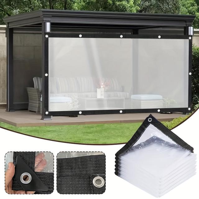 TEMU Nagy teherbírású, átlátszó PVC vízálló anyag, szakadásálló fémkarikákkal felszerelve, szél- és esővédő, alkalmas teraszokra, pavilonokba, kertekbe és ponyvákra