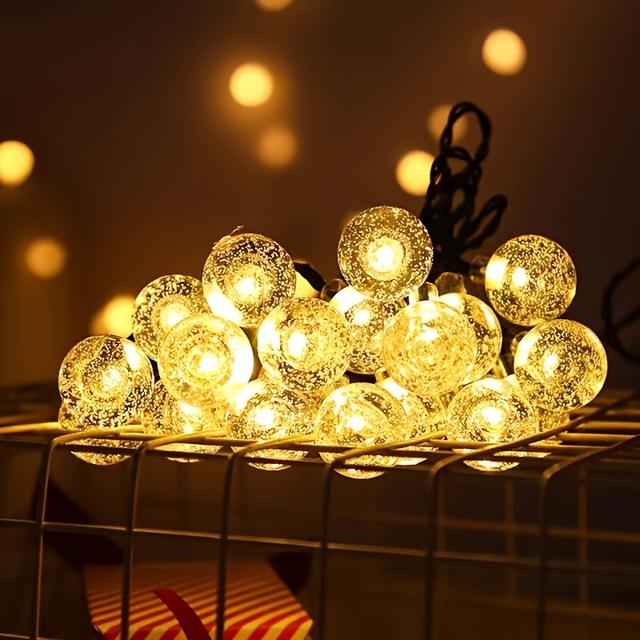 TEMU 3/2pcs 100led Solar String Lights, 8 Flashing Outdoor Crystal Ball Lights, Solar Fairy Lights For Garden Christmas Holiday Lawn Decoration, Warm White, High Quality