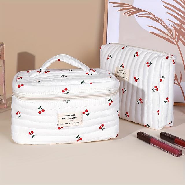 TEMU 2pcs Fashionable Pure Makeup Bag Set Cherry-shaped Cosmetic Pouch Ladies' Girls Toiletry Travel Storage Gift