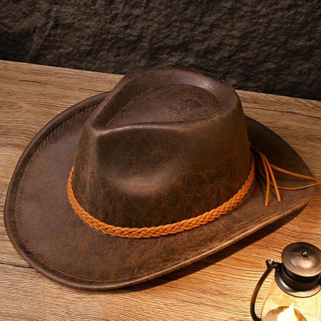 TEMU 솔리드 컬러 빈티지 스타일 웨스턴 모자, 꼬임된 추가 장식, 균열이 있는 광택 끝, 남녀 모두에게 적합하며, 일상 모임, 댄스, 파티, 해변 또는 외출에 적합한 다용도 패션