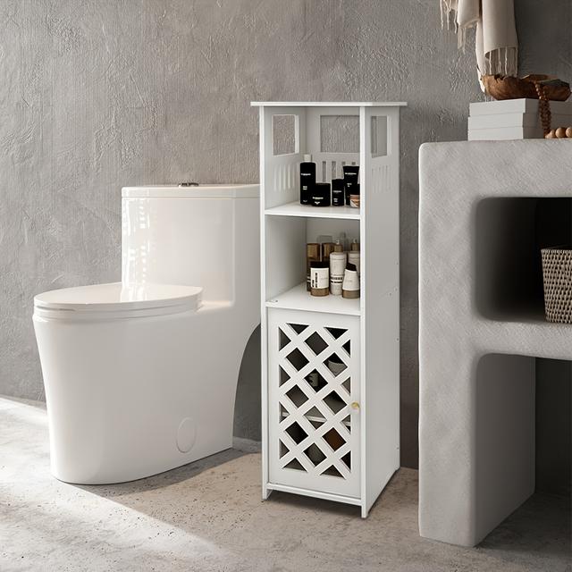 TEMU Storage Cabinet For Small Spaces, 22x22x78cm Over The Toilet Cabinet For Skinny Bathroom Storage Corner Floor, Slim Pvc Bath Cabinet With Doors & Shelves, Non-solid Wood, Easy Assembly