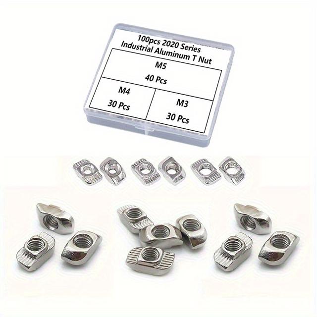 TEMU 100pcs 2020 Series Industrial Aluminum T Nut, M3 M4 M5 T Slot Nut Fastener Nut Nickel Plated Carbon Steel Assortment Kit - Nickel Plated Carbon Steel
