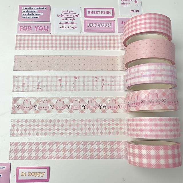 TEMU 6 Estilos de Cinta Washi Estilo Coreano en con Cuadros y Estrellas, Papel Washi de Lunares para Diario Fresco