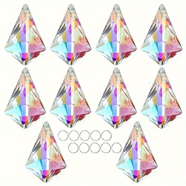TEMU 10pcs Of Colorful Crystal Prism Catchers, Sunlight Catcher Rainbow Pendants, Window Crystal Prisms, Glass Hanging Decorations, Suitable For Home Garden Wedding Diy Decorations